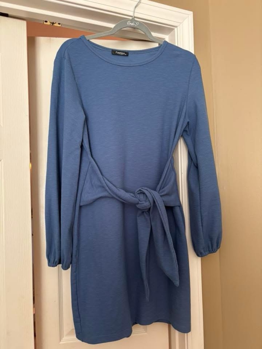 Blue Long-Sleeve Tie-Waist Dress